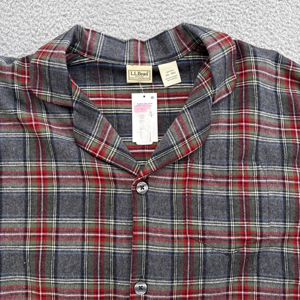 LL Bean Pajama Shirt Mens XXL Gray Scotch Plaid Flannel Button Front Top